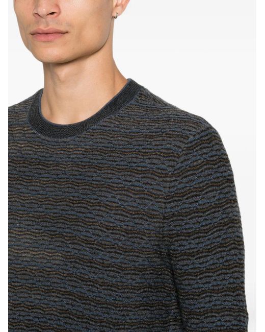 Emporio Armani Blue Textured-Knit Crew-Neck Sweater for men