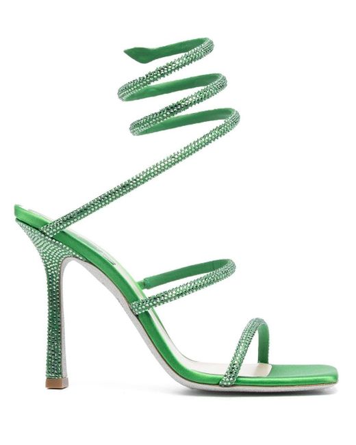 Rene Caovilla Leather Cleo Crystal-embellished Heeled Sandals in Green ...