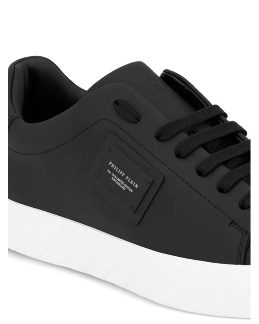 Philipp Plein Black Plaque Leather Low-Top Trainers