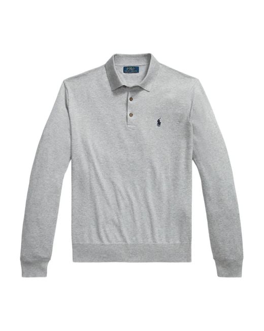 Polo Ralph Lauren Gray Long-Sleeve Polo-Collar Sweater for men