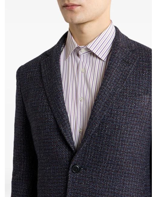 Etro Blue Single-Breasted Wool-Blend Bouclé Jacket for men