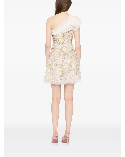 Needle & Thread Natural Florine One-Shoulder Mini Dress
