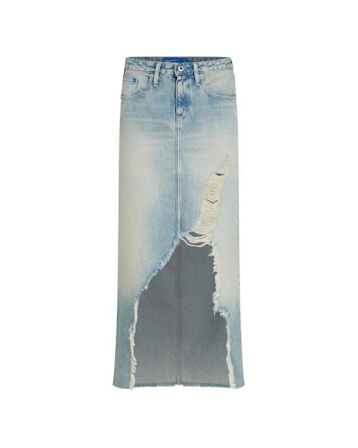 Karl Lagerfeld Blue Frayed Denim Maxi Skirt