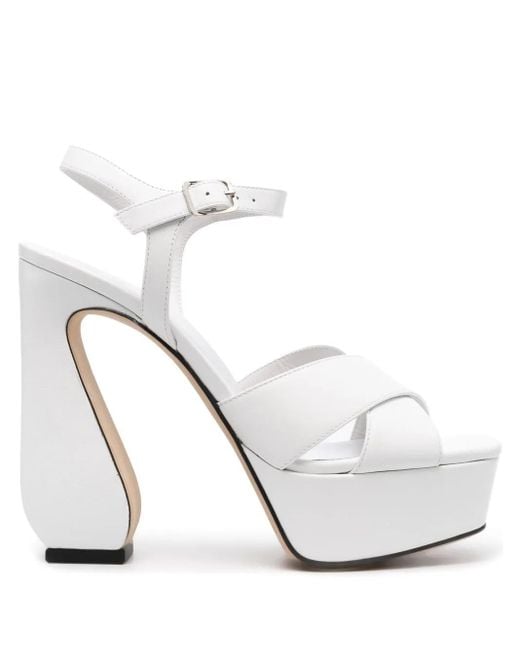 SI ROSSI White Platform Sculpted-Heel Sandals