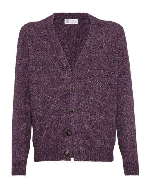 Brunello Cucinelli Purple V-Neck Cardigan for men