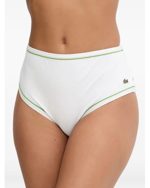 Lacoste White Logo-Patch Piped Bikini Bottoms