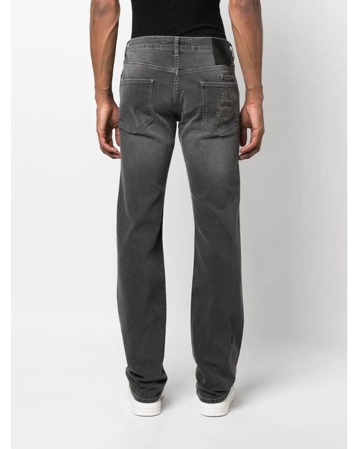 Billionaire Gray Logo-Embroidered Straight-Leg Jeans for men