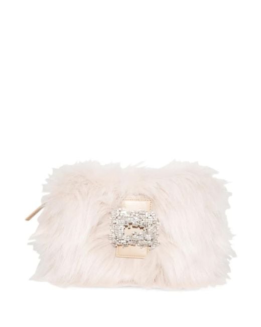 Gedebe Natural Crystal-Embellished Faux-Fur Clutch Bag