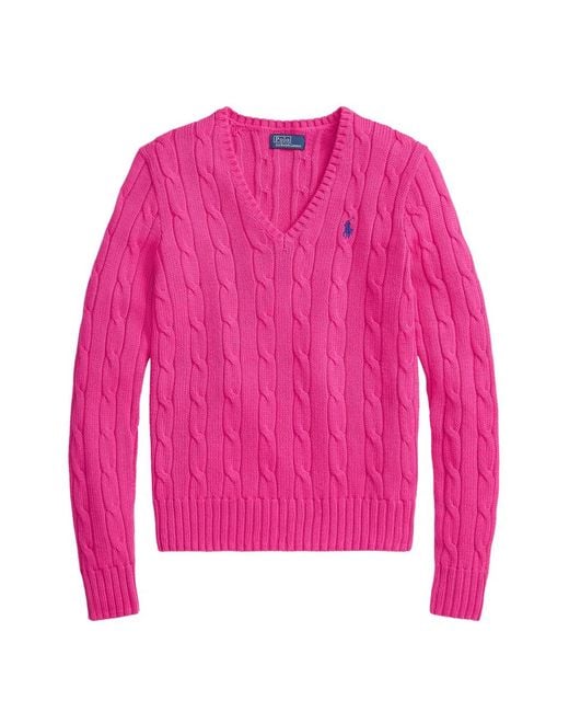 Polo Ralph Lauren Pink Cable-Knit V-Neck Sweater
