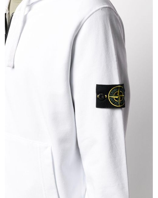 Stone Island Logo Patch Cotton Hoodie in White for Men - Lyst