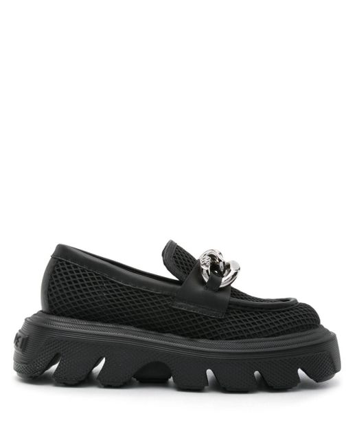 Casadei Black Chain-link Mesh Leather Loafers