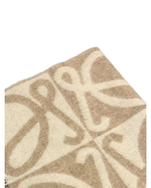 Loewe Natural Anagram-Pattern Fringed Scarf