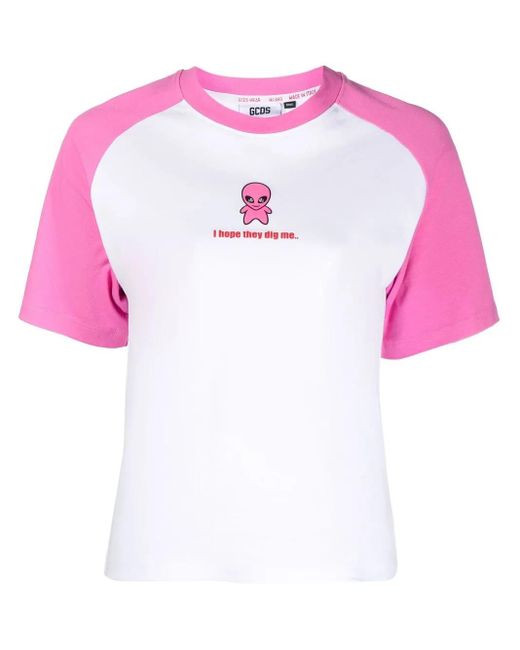 Gcds Pink Raglan-Sleeved T-Shirt