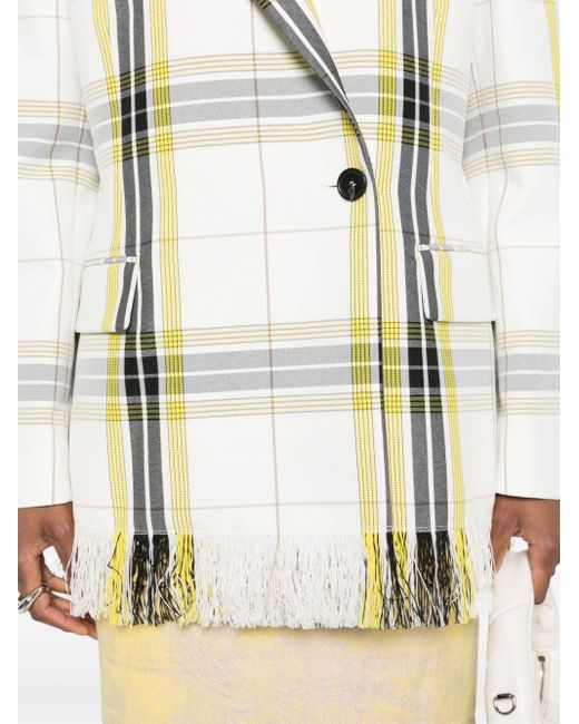 MSGM White Check-pattern Double-breasted Blazer