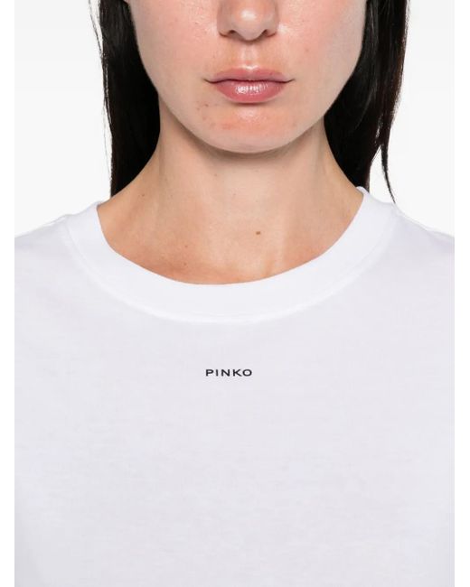 Pinko White Cotton Crew-Neck 'Basico' T-Shirt With Logo