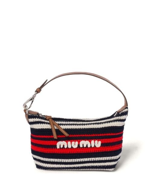 Miu Miu Red Striped Crochet-Knit Mini Bag