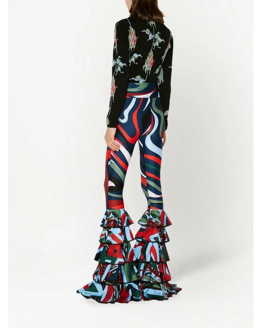Emilio Pucci Red Marmo-Print Ruffle-Detail Leggings