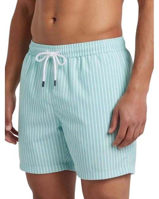 Fedeli Blue Drawstring-Detail Striped Swim Shorts for men