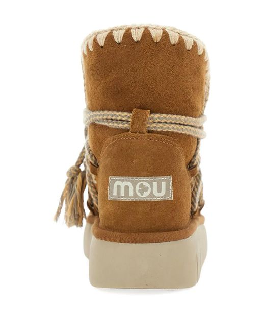 Mou Brown Crochet-Detail Boots