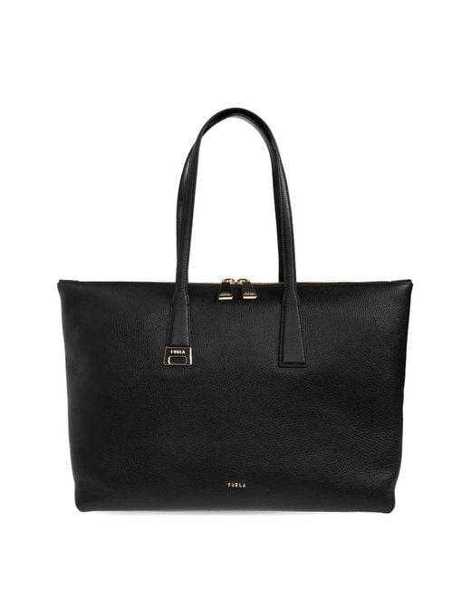 Furla Black Zip Leather Tote Bag