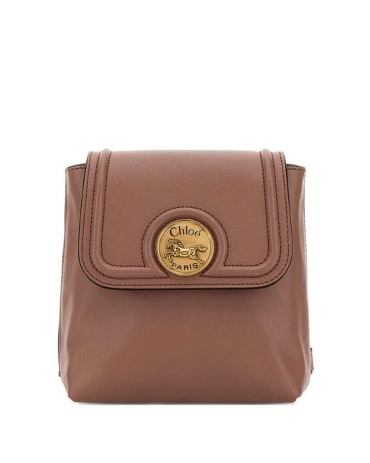 Chloé Brown Mini Horse Medal Leather Backpack