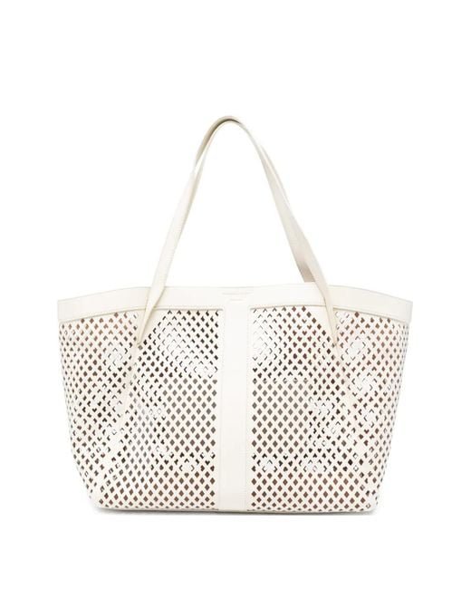 Twinset White Mesh Leather Shopper Bag
