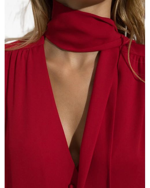 Valentino Garavani Red Pussy-Bow Puff-Sleeve Shirt