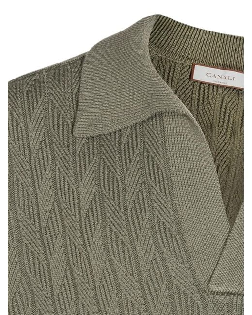 Canali Green Cable-Knit Polo-Collar Sweater for men