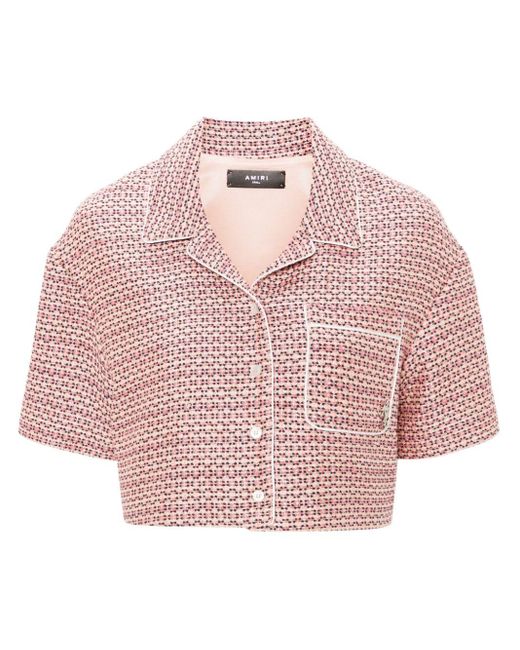 Amiri Pink Bouclé Cropped Shirt