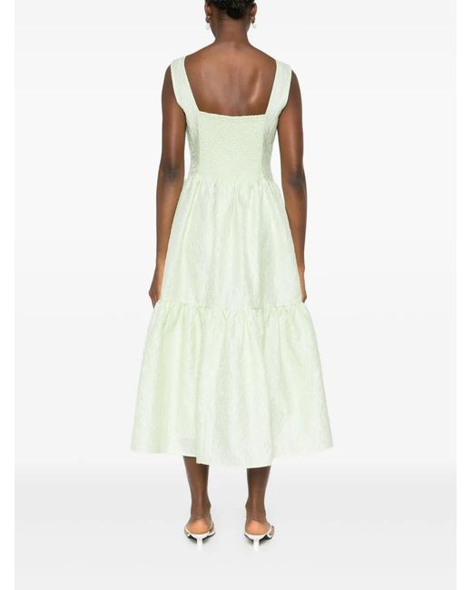 Self-Portrait Green Brocade-Effect Tiered Dress