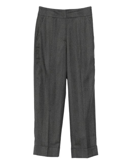 Peserico Gray Herringbone Cuffed Trousers