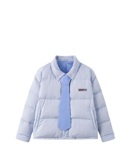 SSSTUFFF Blue Reversible Pinstripe-Pattern Puffer Jacket