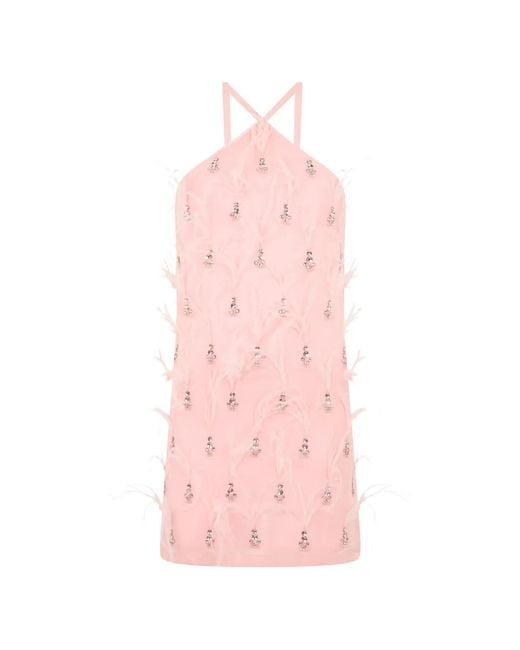 Des Phemmes Pink Feather-Detail Embellished Mini Dress