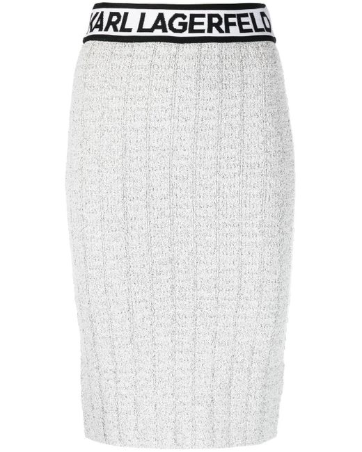 Karl Lagerfeld White Logo-Waistband Knitted Skirt
