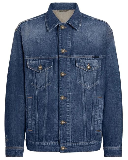 Dolce & Gabbana Blue Logo-Plaque Denim Jacket for men
