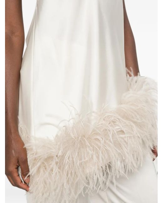 The Archivia White Feather-Trim Halterneck Dress