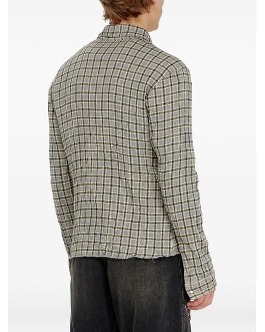 DIESEL Gray Chemise À Carreaux À Effet Seersucker for men