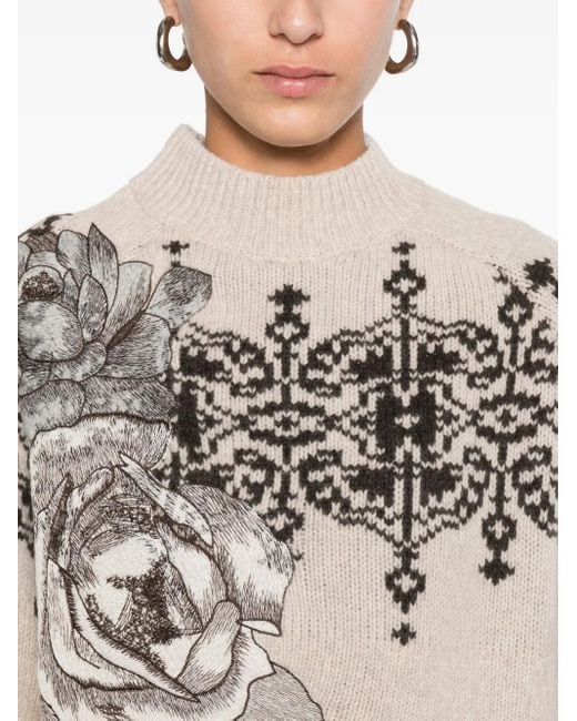 Blugirl Blumarine Natural Pullover Mit Rosen-Print