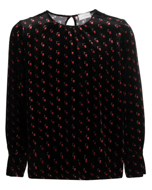 Pierre Louis Mascia Black Velour Graphic-Print Blouse