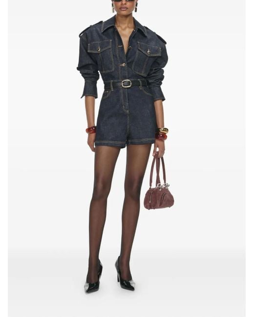 Self-Portrait Blue Button-Fastening Denim Jumpsuit