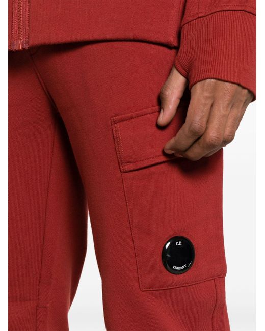 C P Company Red Lens-detailed Cotton Track Pants for men