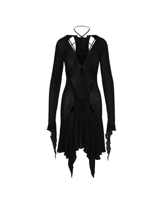 SRVC Studio Black Cut-Out Asymmetric Midi Dress