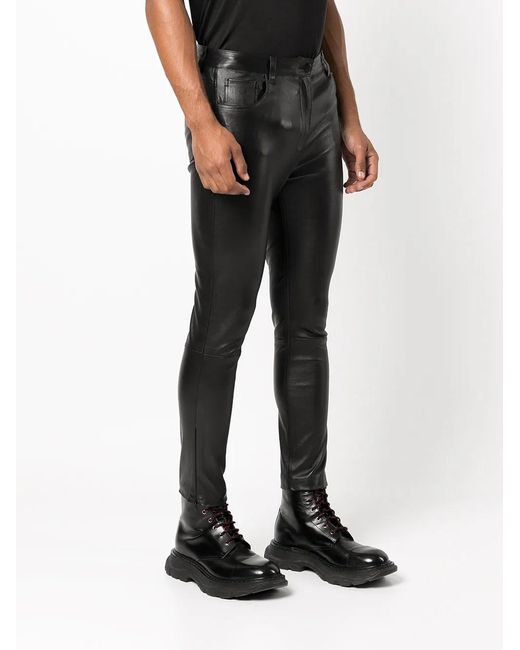 ROMEO HUNTE Black Slim-Fit Leather Trousers for men