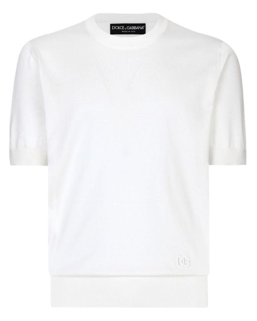 Haut en maille à logo brodé Dolce & Gabbana pour homme en coloris White
