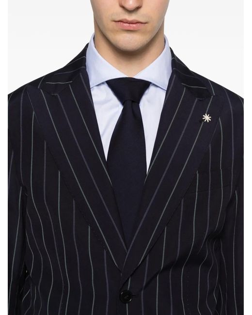 Manuel Ritz Blue Pinstripe-Pattern Single-Breasted Suit for men