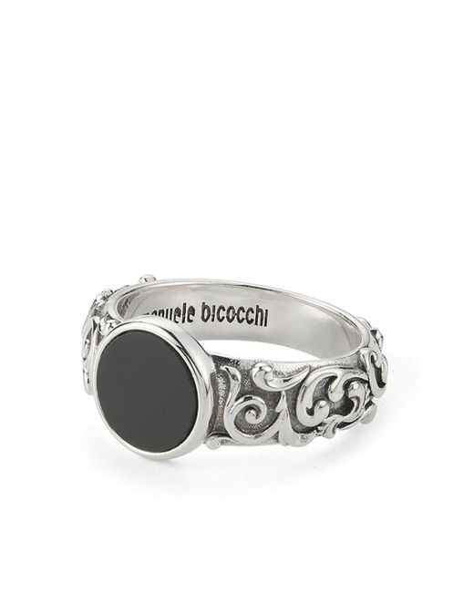 Emanuele Bicocchi Gray Arabesque Engraved Chevalier Ring