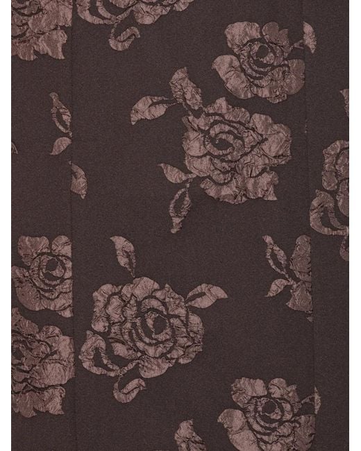 ROTATE BIRGER CHRISTENSEN Brown Floral High Neck Jacquard Midi Dress