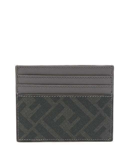 Fendi Gray FF-Print Calf Leather Cardholder for men
