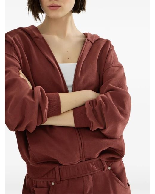 Brunello Cucinelli Red Cotton Smooth French Terry Topwear With Shiny Zipper Pull