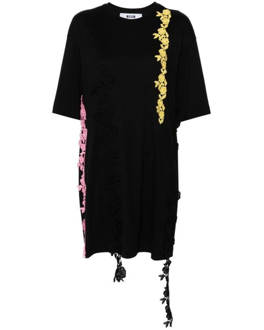 Robe courte à dentelle fleurie MSGM en coloris Black